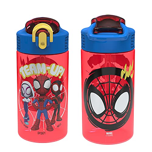 Zak Designs Marvel Spider-Man Kids Water Bottle with Spout Cover and Carrying Loop, Durable Plastic, Leak-Proof Water Bottle Design for Travel (16 oz, 2-Pack, Spidey and His Amazing Friends) - color: Spidey and His Amazing Friends 2pk