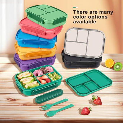 Amathley Lunch Box Kids,Bento Box Adult,Leakproof Lunch Containers for Adults/Kids/Toddler,1200ML-4 Compartments bento Lunch box with Utensil,Microwave & Dishwasher & Freezer Safe (Green) - color: Green