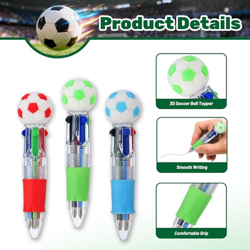 24 Pcs Soccer Party Favors Soccer Multicolor Pen in One 4-in-1 Cute Fun Pens Bulk Kawaii Ballpoint Pen for kids Sports Goodie Bags Stuffers (Soccer) - style: Soccer