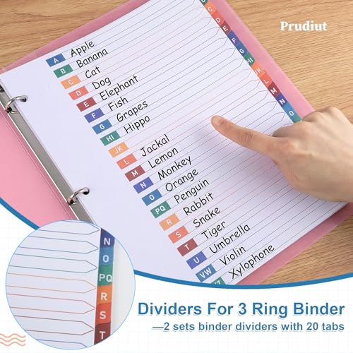 2 Sets A-Z Alphabet Dividers for 3 Ring Binder Notebook, 20-Tab 8.5 x 11 in | White Paper and Multicolor Preprinted Tabs Page Dividers for Organizing Documents Files at Office, School, Home