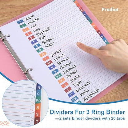 2 Sets A-Z Alphabet Dividers for 3 Ring Binder Notebook, 20-Tab 8.5 x 11 in | White Paper and Multicolor Preprinted Tabs Page Dividers for Organizing Documents Files at Office, School, Home
