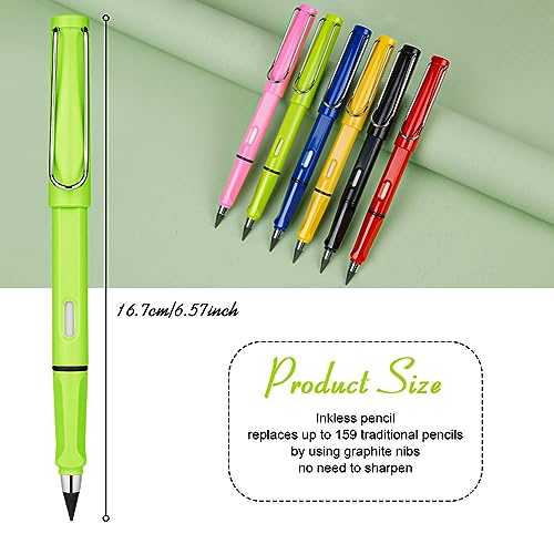 Ainiv Inkless Forever Pencil, 6 Sets with Eraser, Reusable with 6 Extra Nibs, Endless Pencil for Home Office School Supplies - color: 6 Sets Bright Color
