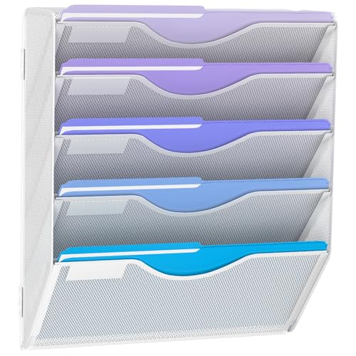 Gawerk 5 Tier Hanging Wall File Organizer, Mesh Mail Paper Orgnization Hanging File Folder Holder for Home Office, White - color: White, size: 5-T