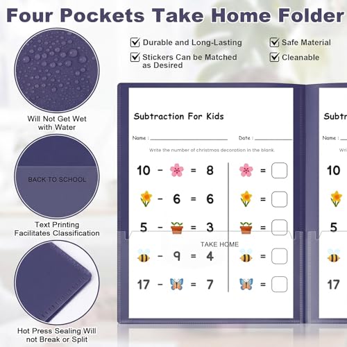 Henoyso 24 Pcs Plastic Folders with Clear Front Pockets Heavy Duty Take Home Back to School Pockets Homework Folders for School Students Parent Teacher Classroom Communication (Dark Blue) - color: Dark Blue