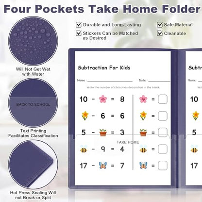 Henoyso 24 Pcs Plastic Folders with Clear Front Pockets Heavy Duty Take Home Back to School Pockets Homework Folders for School Students Parent Teacher Classroom Communication (Dark Blue) - color: Dark Blue
