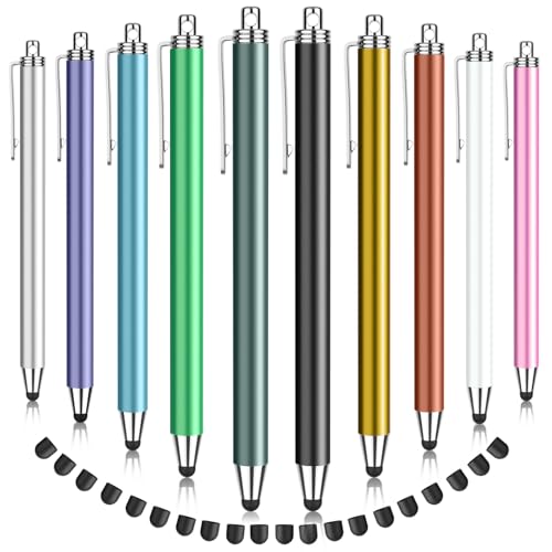 MEKO Stylus Pens for Touchscreens, 10 Pack Rubber Stylus | Thin Rubber Tip, Bundle w/ 20 Pcs Replacement Tips, Work for iPad iPhone Android Tablets All Touch Screen Devices - color: Multicolored pastel