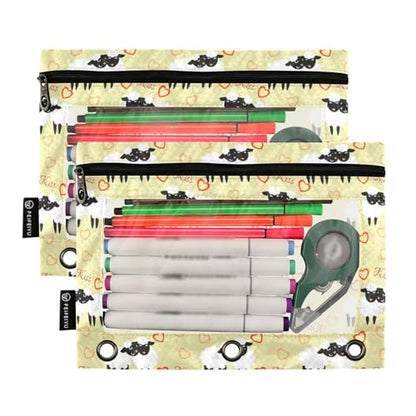 ZAZYXTJ Cute Sheep Binder Pencil Pouchs 3 Ring with Zipper Clear Window Office Organizers bag for School Students Teacher Supplies 2 Pack - color: Sheep