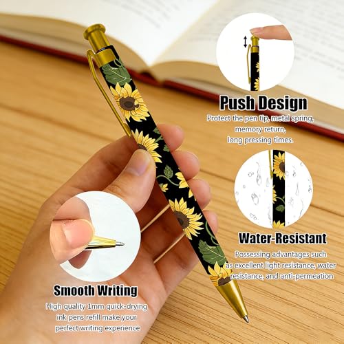Ballpoint Pen 4Pcs Click Black Ink Metal Retractable 1.0 mm Medium Ballpoint Pens Quick Dry for Office School (Big Flowers) - color: Big Flowers