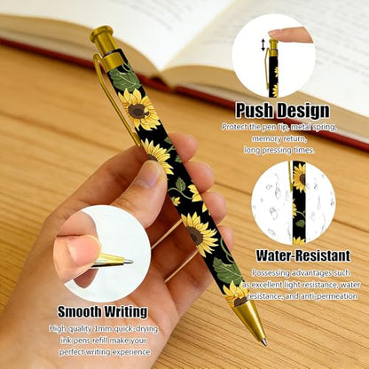 Ballpoint Pen 4Pcs Click Black Ink Metal Retractable 1.0 mm Medium Ballpoint Pens Quick Dry for Office School (Big Flowers) - color: Big Flowers