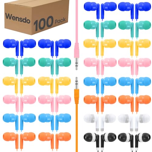 100 Packs Earbuds Bulk Classroom Headphones, Individually Bagged, Wholesale Students Wired Earphones with 3.5 mm Jack for Classroom School Library Museums and More (HY01,100 Mixed) - size: 100 Pack