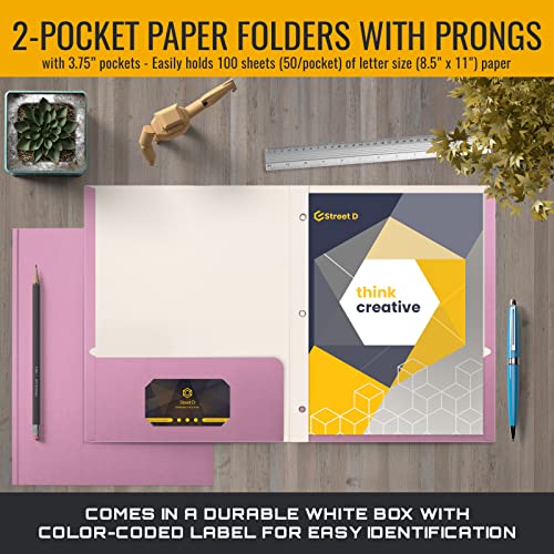 Better Office Products Pink Paper 2 Pocket Folders with Prongs, 50 Pack, Matte Texture, Letter Size Paper Folders, 50 Pack, with 3 Metal Prong Fastener Clips, Pink - color: Pink