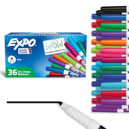 EXPO Dry Erase Markers, Low Odor Ink, Assorted Colors, Fine Tip, 36 Count - Whiteboard, Calendar, Organization, Essential Supplies for Office, School, Classroom, Teachers - size: 1 Count (Pack of 36)