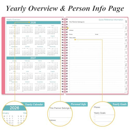 2026 Planner - Planner 2026 from January 2026 to December 2026 with 12 Monthly Tabs, Flexible Cover, Inner Pocket, 8.5" x 11", Pink - color: Pink, size: 8.5" x 11"