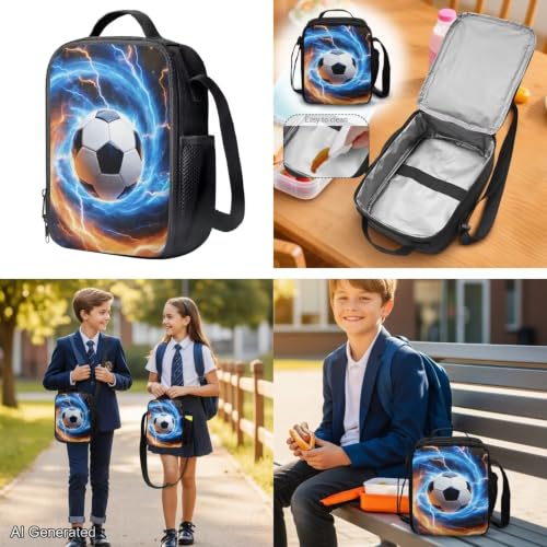 Cool Soccer Backpack for Boys 8-12 Kids Backpack with Lunch Box Water Bottle Holder with Strap and Zipper Pencil Case 4PCS Set Bookbag with Compartments for School 17 inch Elementary - color: Cool Soccer