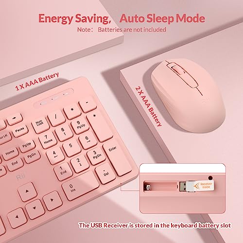 Wireless Keyboard and Mouse Combo - Rii Standard Office PC Keyboard and Optical Wireless Mice (Pink) - color: PINK