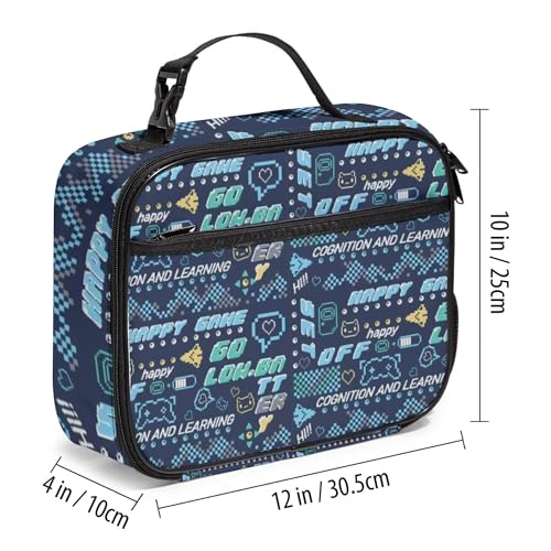 WOBAGMEN Game Lunch Box for Kids, Cute Insulated Lunch Bag for Boys Girls,Waterproof Lunch Box with Water Bottle Holder for Teens Adults Picnic Travel Back to School (Happy Game) - color: Happy Game