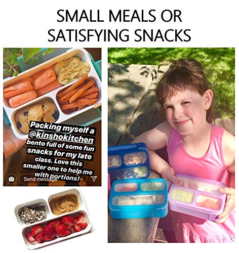 Small Snack Containers for Kids Toddlers - 3 Compartments (Set of 2) - Leak-Proof Boxes with Lids - BPA-Free Plastic Mini Bento Lunch Box - Ideal for School, Daycare, Holds 2 Cups (Purple + Blue) - color: Purple Blue MINI 2pk