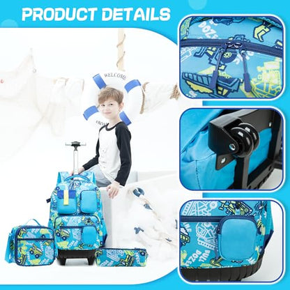 Meetbelify Rolling Backpack for Girls Boys Backpacks with Wheels Kids Carry on Luggage for Girls Boys - color: Boy Blue