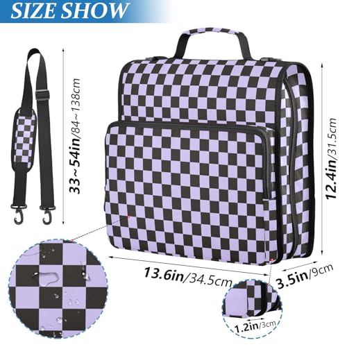 Lavender Purple Black Checkered Binder Bag 3 Ring Zipper Binders with Shoulder Strap for School Office Organizer Storage - color: Q015