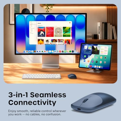 Satechi Slim EX Wireless Mouse, Multi-Device Bluetooth & 2.4GHz Connection for macOS, Windows, iPadOS, and Android, Quiet Clicks, Anodized Aluminum Shell, USB-C Rechargeable Battery, Indigo - color: Indigo