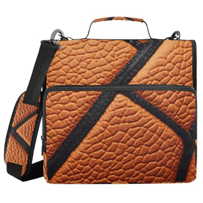 Zipper Binder Bag, Sport Basketball Texture 1.5 inch 3-Ring Binder & Multiple Pockets, 500 Sheets Capacity Expanding File Folder with Shoulder Straps & Handles for School Work Office