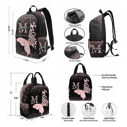 MyPupSocks Custom Backpack for Girls, Personalized Girls Backpack Butterfly Casual Schoolbag Monogram with Initial Name for Kids Customized Kids Bookbag for Back to School - color: Multi 00-1