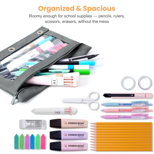 3 Ring Binder Pencil Pouch, Durable Pencil Case for School Supplies, Classroom Must Haves, 3-Hole Design Fits Binders, Zipper Closure, Ideal for Students/Back to School Grey - color: Grey