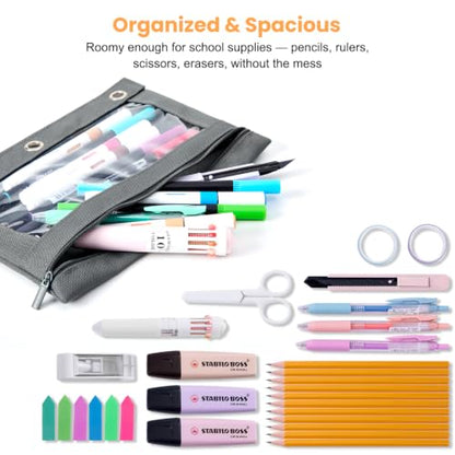 3 Ring Binder Pencil Pouch, Durable Pencil Case for School Supplies, Classroom Must Haves, 3-Hole Design Fits Binders, Zipper Closure, Ideal for Students/Back to School Grey - color: Grey
