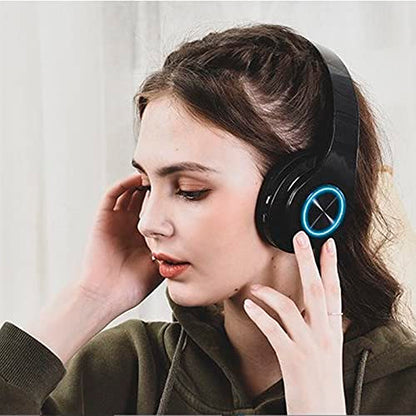 Kids Bluetooth Over Ear Headphones with Colorful LED Lights for Travel,Home | Built-in Mic, Bluetooth 5.0, Wired and Wireless Foldable Stereo Headphones for Classroom, Office, Tablet, Airplane - color: Black 2