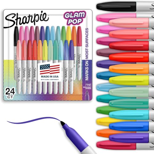 Sharpie Glam Pop Permanent Markers, Fine Tip, Assorted Colors, 24 Count - Arts & Crafts, Coloring, Office Supplies (Pack of 6) - size: 1 Count (Pack of 144)