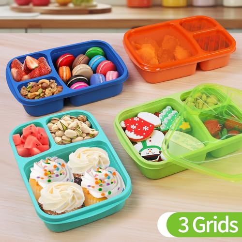buluker 8 Pack Bento Lunch Box Set 3 Compartment Wheat Straw Meal Prep Food Storage Containers Plastic, Microwave and Dishwasher Safe （Jewel Brights） - color: 8 Pack（Jewel Brights）