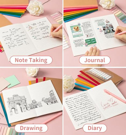 120 Pack Lined Notebook Journals Bulk, A5 College Ruled Composition Notebook, 8.3”x 5.5”, Kraft Cover with Rainbow Spines, 15 Colors 60 Pages for School Office Travel - color: Rainbow, style: Lined-120pack