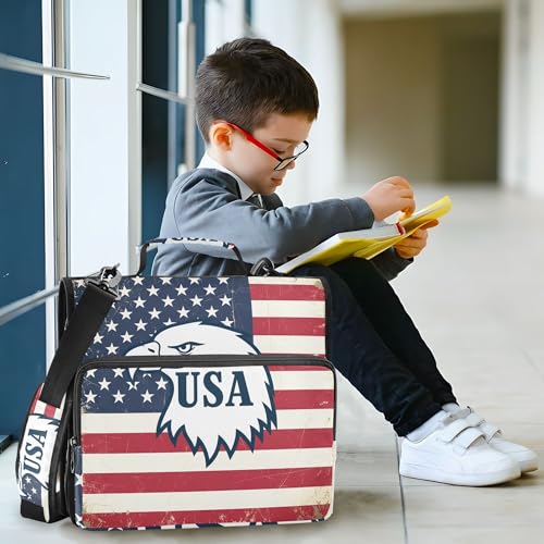 American Flag Zipper Binder with Shoulder Strap, 500 Sheets Capacity, Multiple Pockets 1.5Inch 3 Ring Zipper Binder - color: American Flag