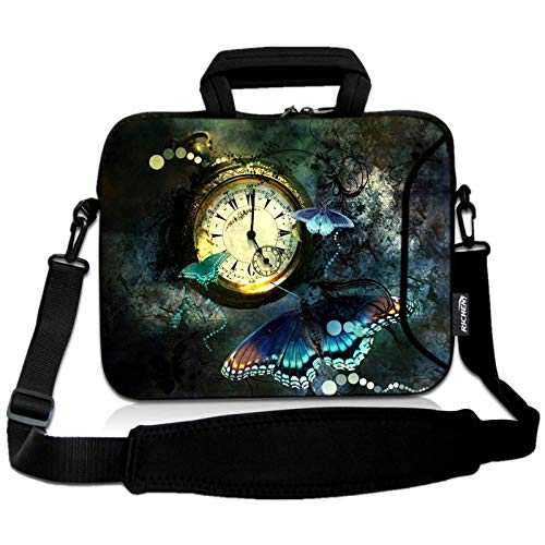 RICHEN 10 inch Messenger Bag Carrying Case Sleeve with Handle Accessory Pocket Fits 7 to 10-Inch Laptops/Notebook/Kids tablet (7-10.2 inch, Clock & Butterfly) - color: Clock & Butterfly, size: 7-10.2 inch
