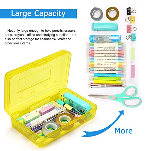 Tamaki 1 Pack Plastic Pencil Box Large Capacity, Blue | Clear Boxes with Snap-tight Lid Stackable Design and Stylish Office Supplies Storage Organizer - color: Yellow