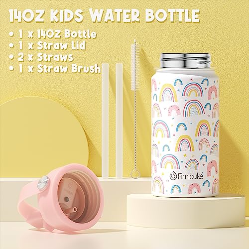 Fimibuke Kids Bento Lunch Box with 4 Compartments, Insulated lunch Bag, Stainless Steel Insulated Water Bottle, Ice Pack & Utensils Set, Birthday Gifts for Ages 3-12 Back to School Toddler Girls Boys - color: A10. Rainbow