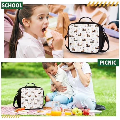 Cute Dog Kids Lunch Bag Lovely Dachshund Puppy Pattern Large Capacity Insulated Lunch Box with Shoulder Strap for Children Teens Durable Lunchbox Thermal Meal Bag for School Picnic - color: A-Puppy