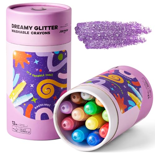 Jar Melo Glitter Crayons for Toddlers 1-3, Non-Toxic Washable Crayons for Kids, Ultra-Silky and Twist, Ideal Coloring Gift for Boys and Girls, 12 Colors - style: 12 Colors