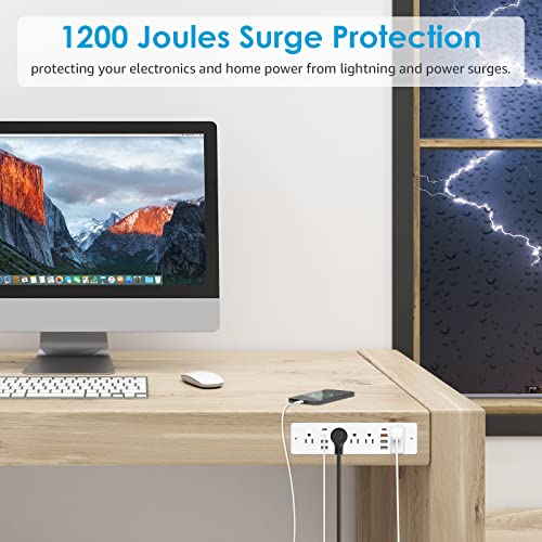 HHSOET 13 in 1 Recessed Power Strip Flat Plug, Fast Charging Desk Outlet with USB, Conference Recessed Power Outlet Socket with 5 AC Plugs, 6 USB Ports 2 USB-C, 6ft Power Cord. (White)
