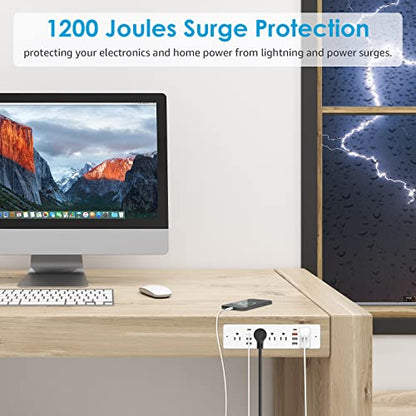 HHSOET 13 in 1 Recessed Power Strip Flat Plug, Fast Charging Desk Outlet with USB, Conference Recessed Power Outlet Socket with 5 AC Plugs, 6 USB Ports 2 USB-C, 6ft Power Cord. (White)