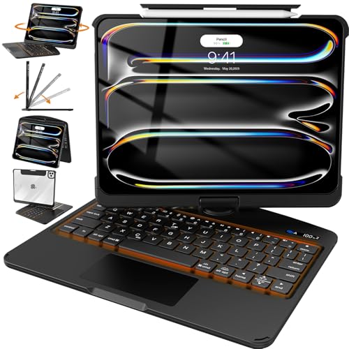 Intermerge for Clear iPad Pro 13(M5,2025/ M4,2024) Case with Keyboard,360° Rotatable Multi-Touch Trackpad,7-Color Backlit Magnetic Keyboard Case with Pencil Holder and Type-C Charging - Black - color: Solid Black, size: Pro 13" (m5,m4)ONLY