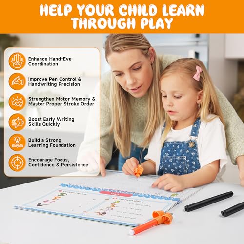 Magic Grooved Writing Practice for Kids Ages 3-8, Reusable Handwriting Practice Books Set (6 Books) with Disappearing Ink Pens, Letter/Number Tracing, Preschool & Kindergarten Learning Kit