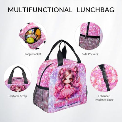COZYAURA Girl Backpack for Girls Personalized with Name - 3-Piece School Bag Set with Insulated Lunch Box & Pencil Case for Kindergarten & Elementary Students - color: Red