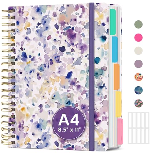 Large Spiral Lined Notebooks for Work with Removable Dividers & Tabs, 8.5"x11" Pretty Hardcover 5 Subject Notebook Journal for Women, College Ruled, Perfect for Study & Office Organization, 280 Pages,Purple Blocks - color: J - Purple Blocks