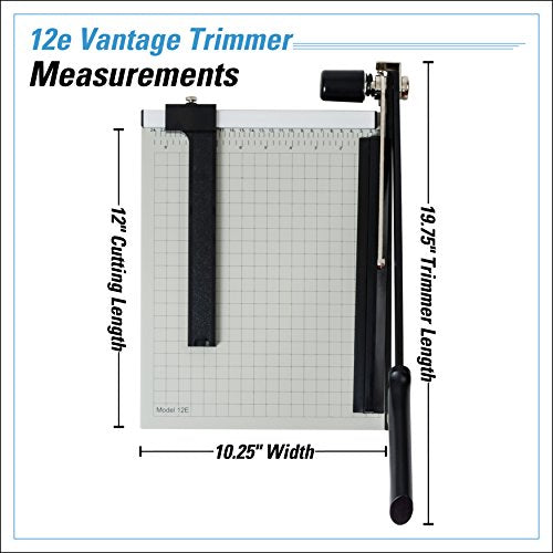 Dahle 12e Vantage Paper Trimmer, 12" Cut Length, 15 Sheet, Automatic Clamp, Adjustable Guide, Metal Base with 1/2" Gridlines, Guillotine Paper Cutter - style: Cut Length: 12"