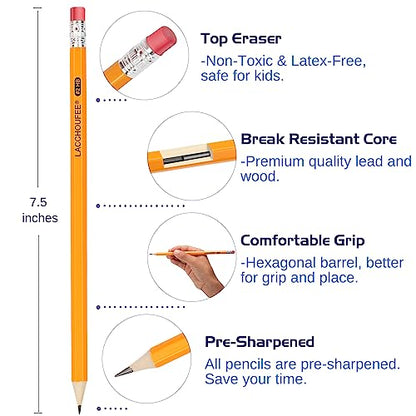 LACCHOUFEE 600 Pack #2 HB Pencils, Pre-sharpened Wood-cased Graphite Pencils with Eraser Top, Yellow, for Office, School, and Classroom Use
