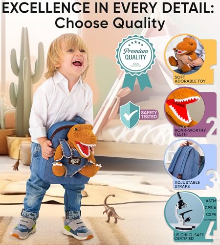 Naturally KIDS Toddler Backpack w Dinosaur Toys for Kids 2-4, 2 Year Old Boy Birthday Gift, 3 Year Old Boy Gift Girl, Toddler Dinosaur Toy - color: 01 Dinosaur, style: Small
