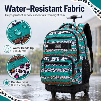 gxtvo Rolling School Backpack for Girls, Women Roller Bookbag with Lunch Box for Adults, Water Resistant Wheeled School Bag for College Teens Kids Travel - Leopard Print & Green Stripe - color: Leopard Print Green Stripe