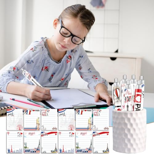 Wxiben Paris Sticky Notes with Pens - 24 Pcs Paris Souvenirs Gifts French City Travel Notepads Ballpoint Pens Set Eiffel Tower Notes Black Ink Pen for Home Traveler Study Office School Party Favor - color: Paris