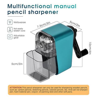 Manual Pencil Sharpener Hand Crank Pencil sharpeners for Kids with Stronger Spiral hob and auto Stop Function Charcoal Pencil Sharpener for Children/Adults/Students/Artists (Blue 1)